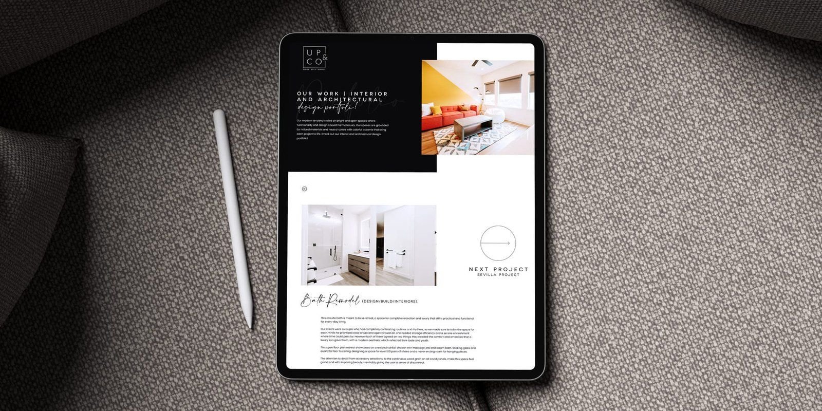A tablet and stylus on a table, with a project open