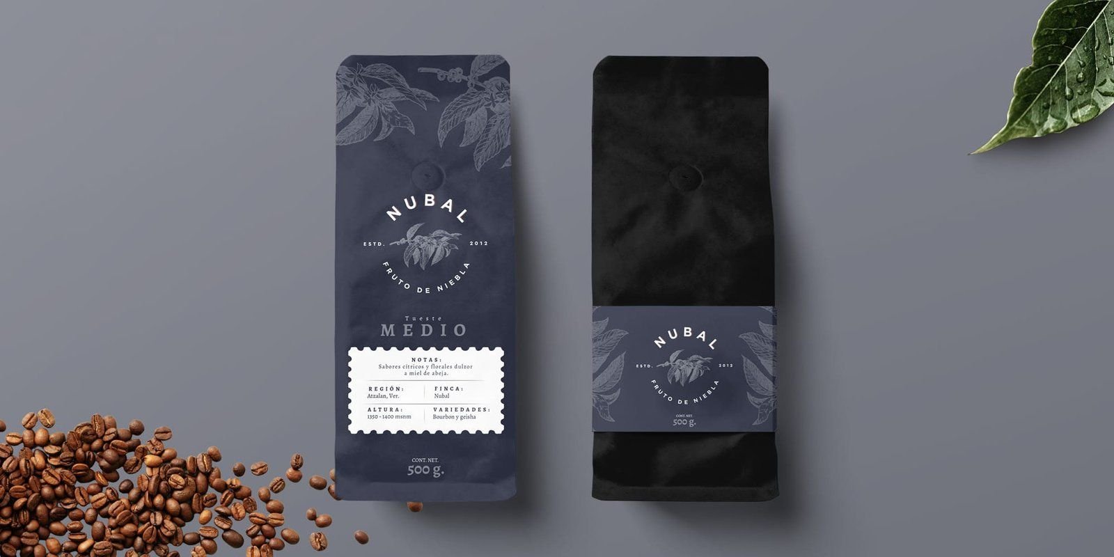 The two coffee packages next to roasted beans