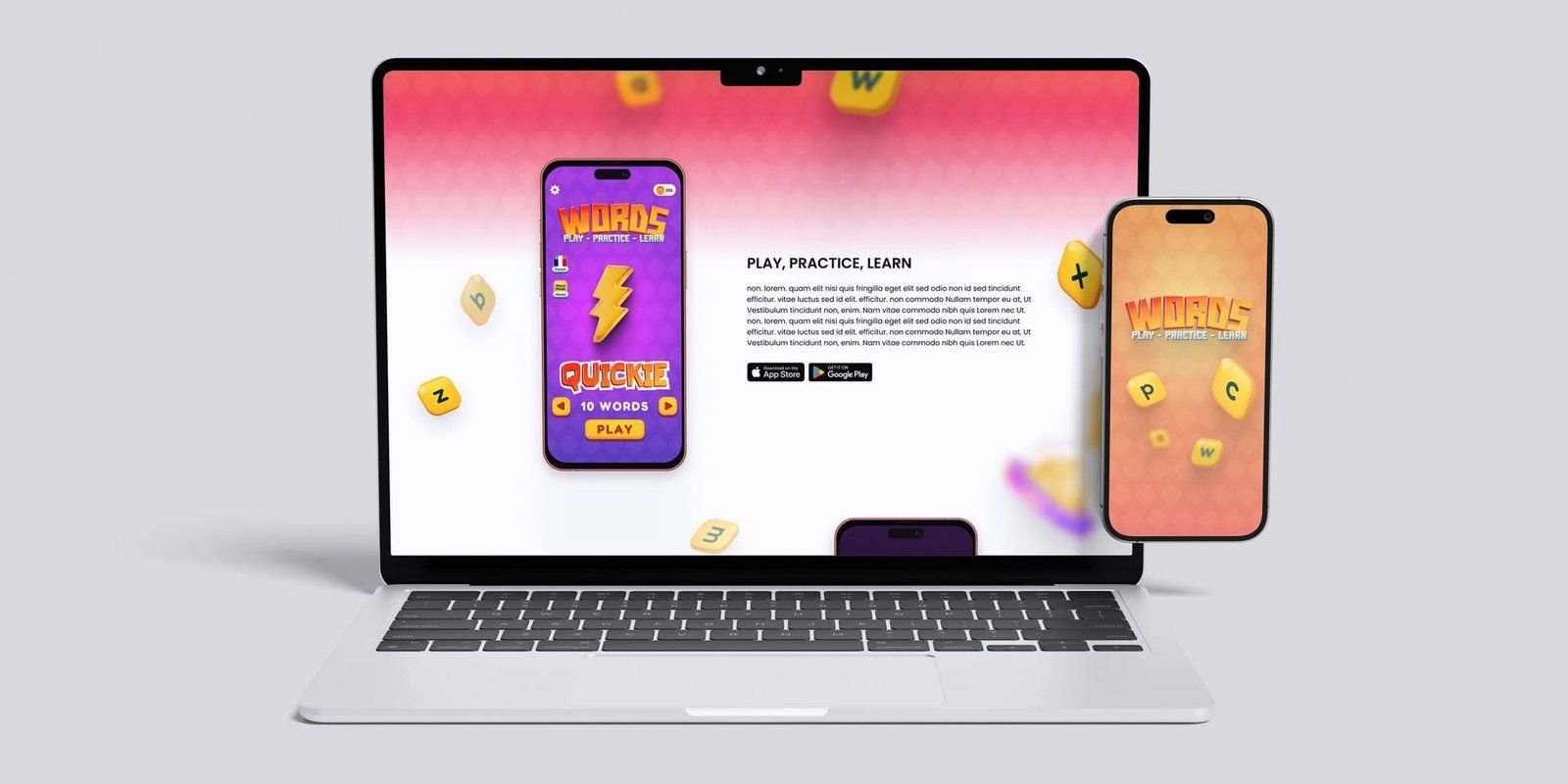 The game on a laptop and a phone, showing the start screen