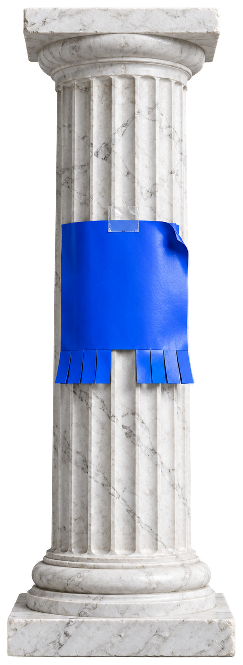 Marble column with a Pixel Blue tear-off flyer taped to it