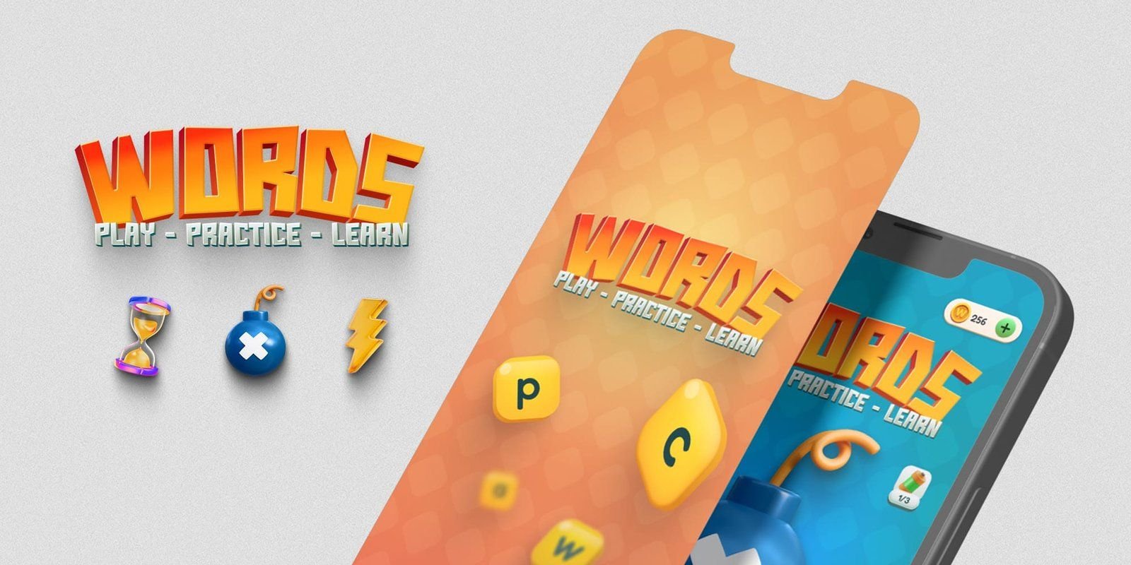 The game’s original graphics: hourglass, bomb and lightning bolt