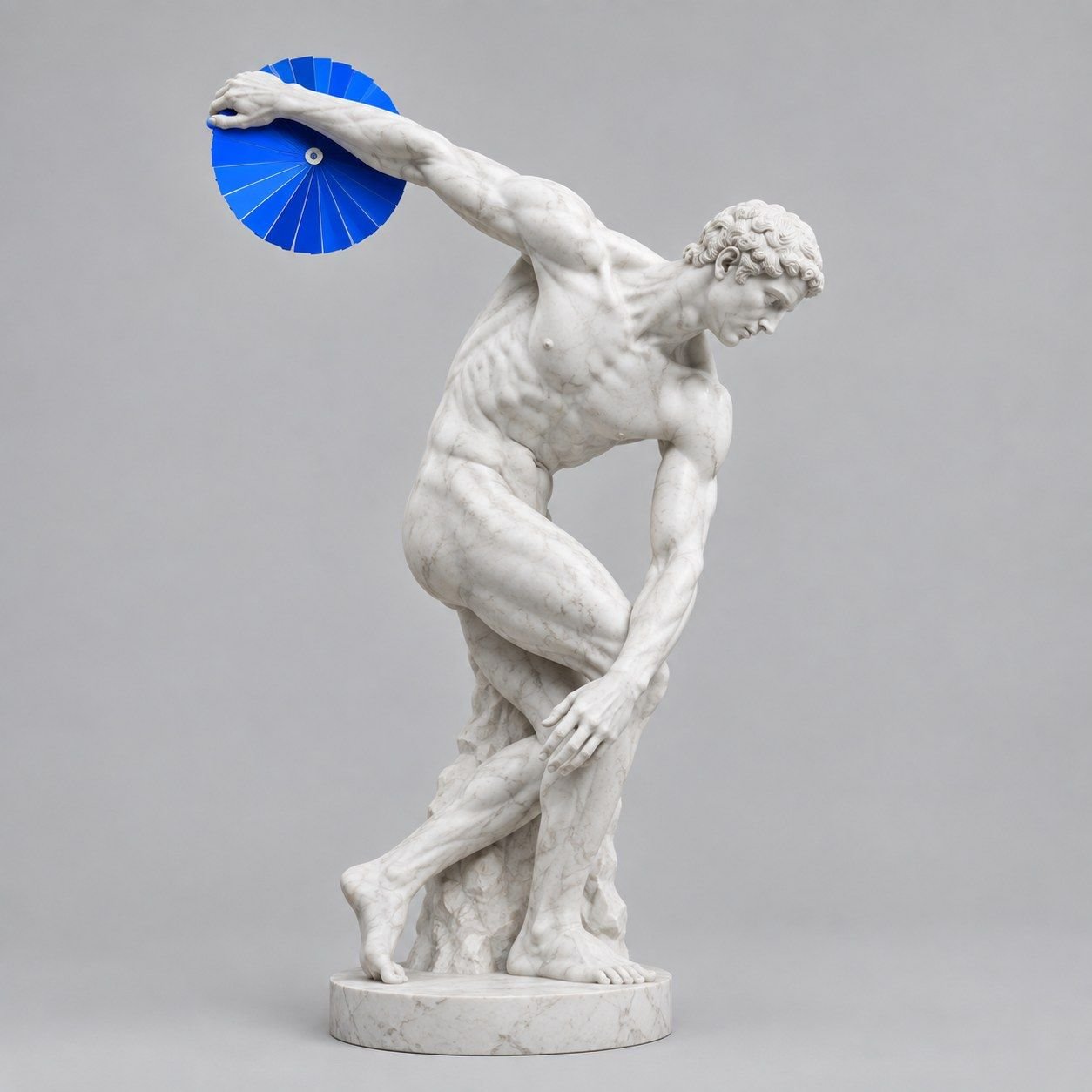 Statue of the Discobolus throwing a fanned-out color swatch book