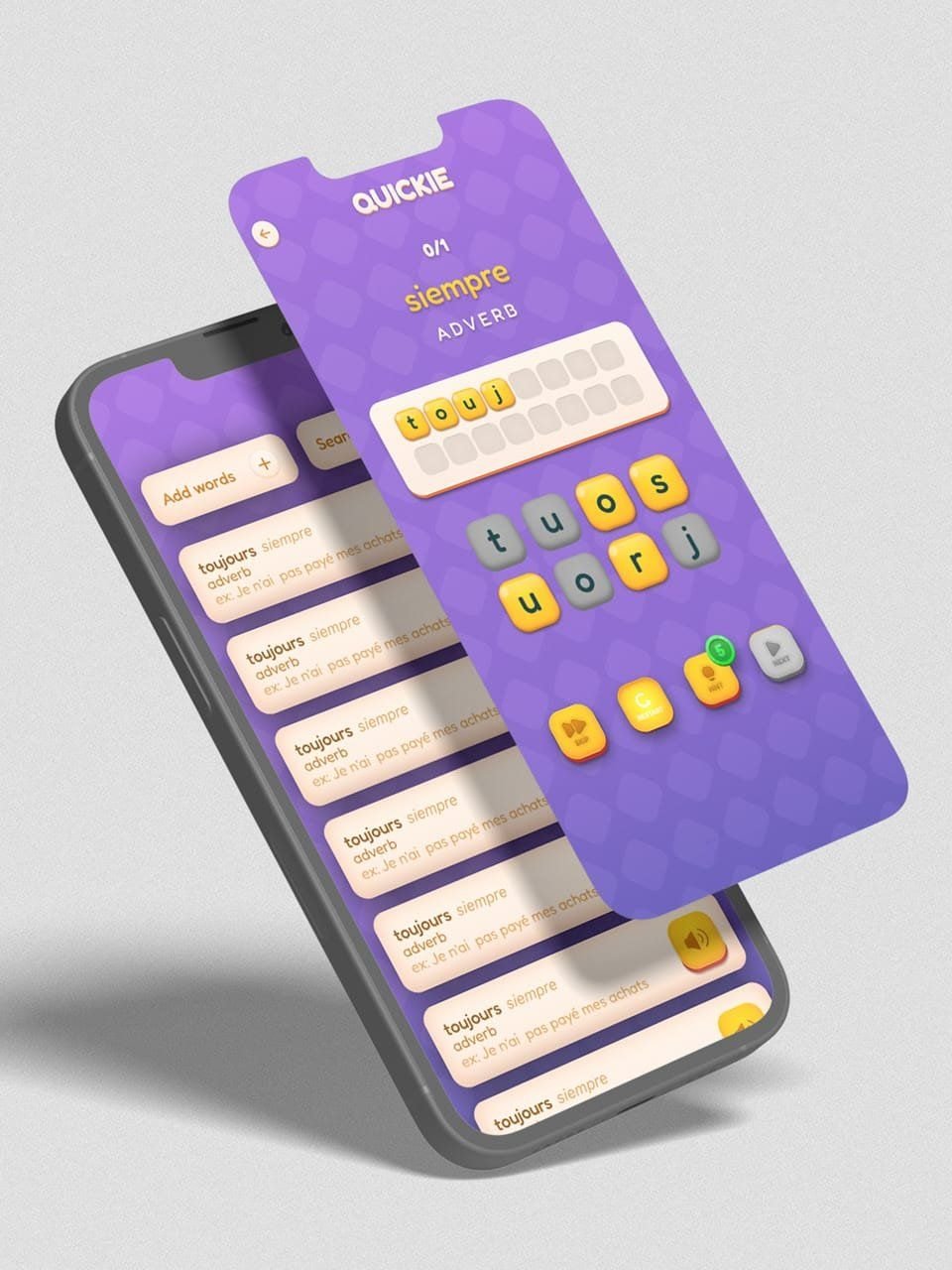 The game’s keyboard screen with a word to complete