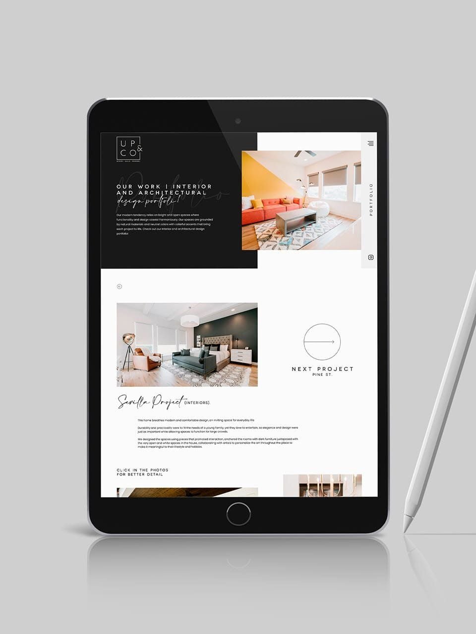 A tablet showing an interior design project page