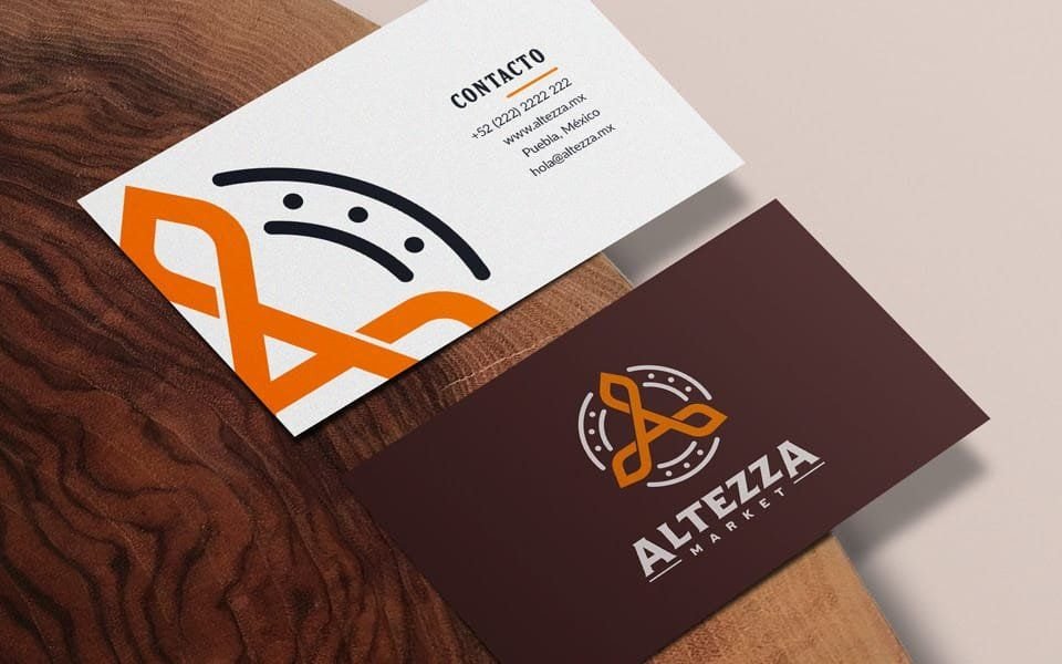 Tarjetas de presentación naranja y café