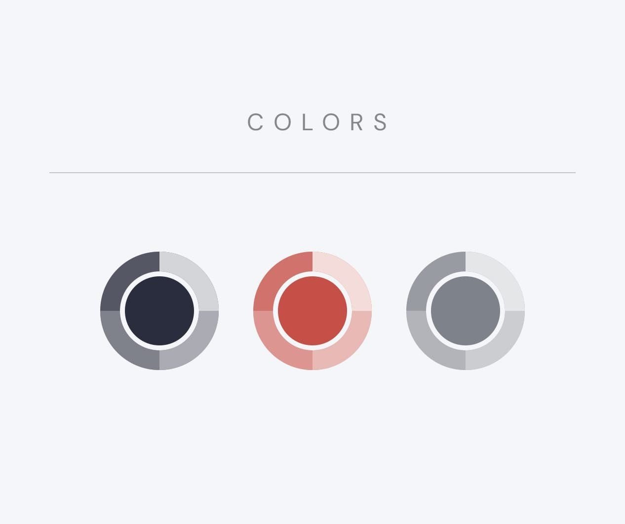 Nubal color palette: midnight blue, red and grey