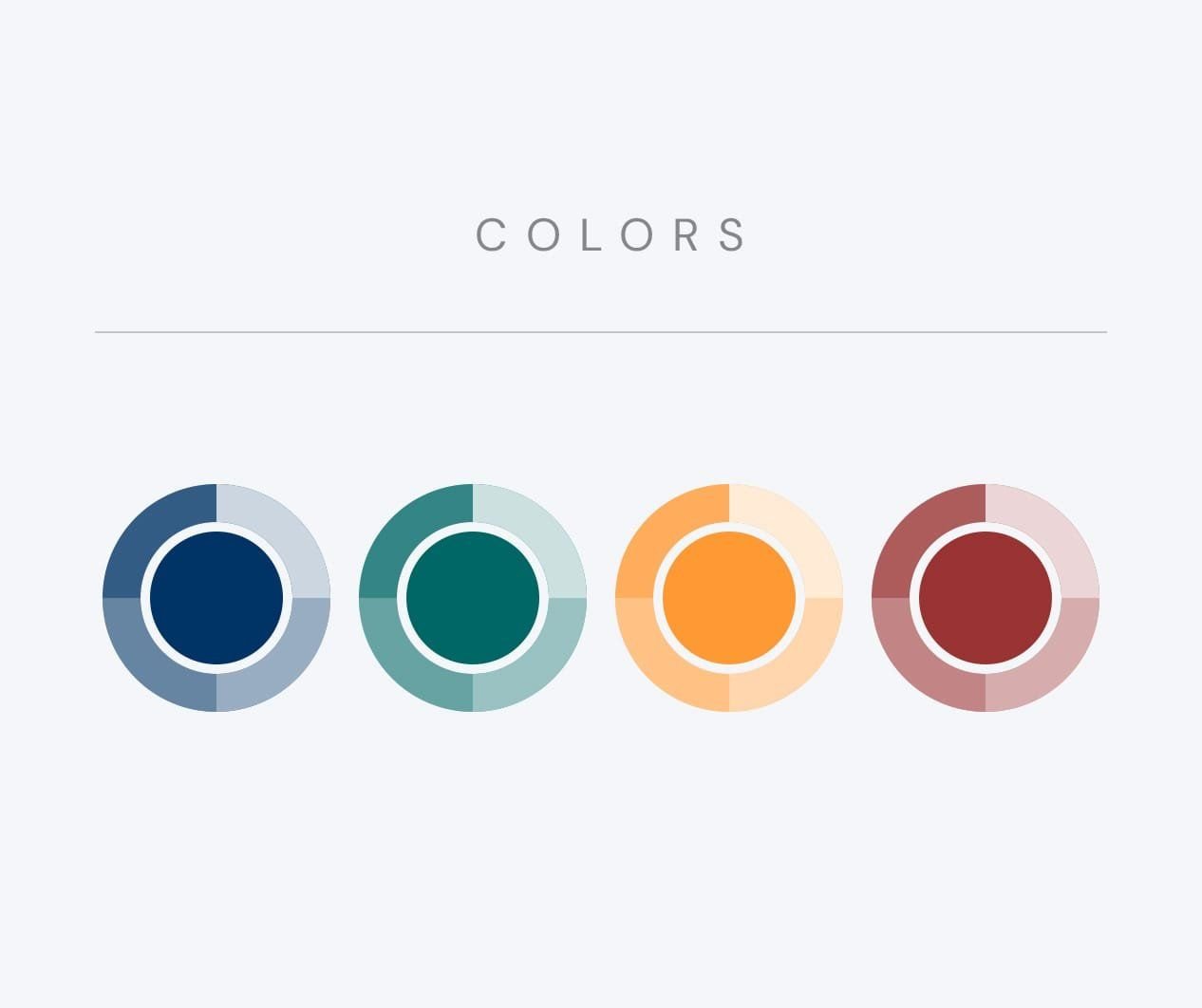 Paleta de color de Datalyk: azul marino, verde, naranja y rojo